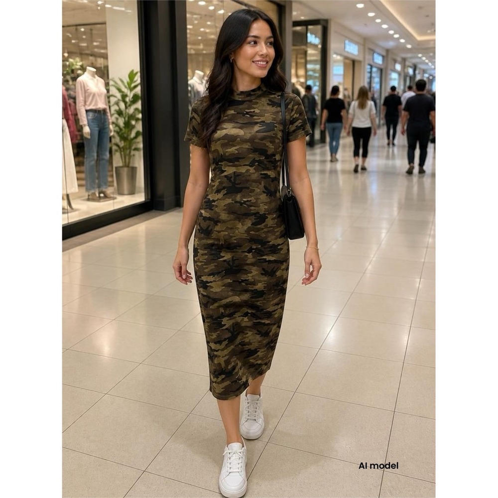 SHEIN Olive & Black Camouflage Maxi Dress